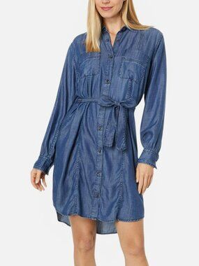 NWT Hatley Riley Chambray Denim Lyocell Shirt Dress Belted Button Front Small